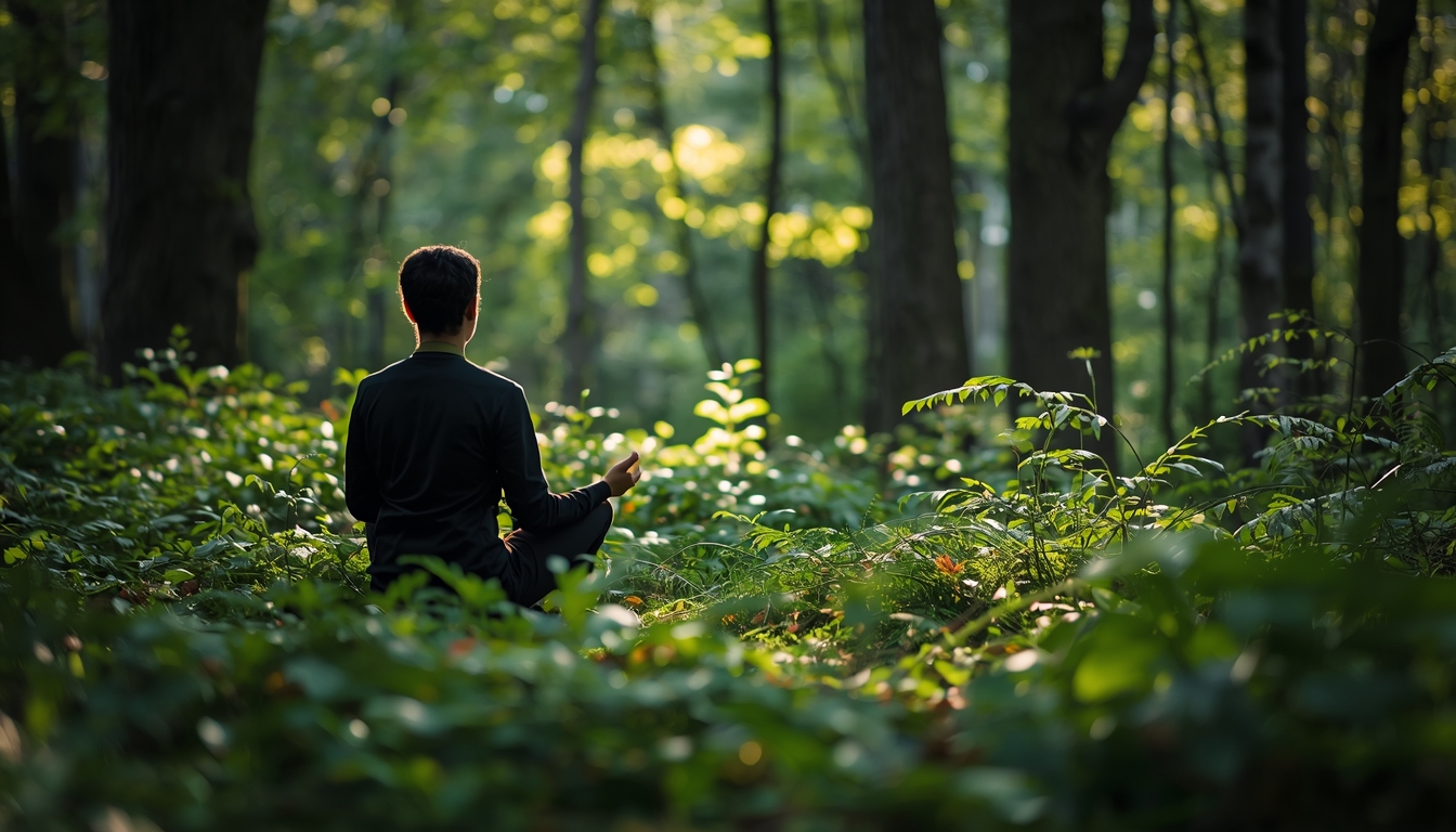 Person practicing mindfulness in nature